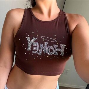 SHEIN Brown Crop Top with Rhinestone Honey Design size s urban outfitters